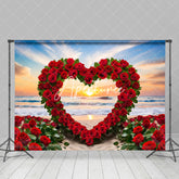 Aperturee - Aperturee Romantic Red Rose Heart Shape Sunset Heart Backdrop
